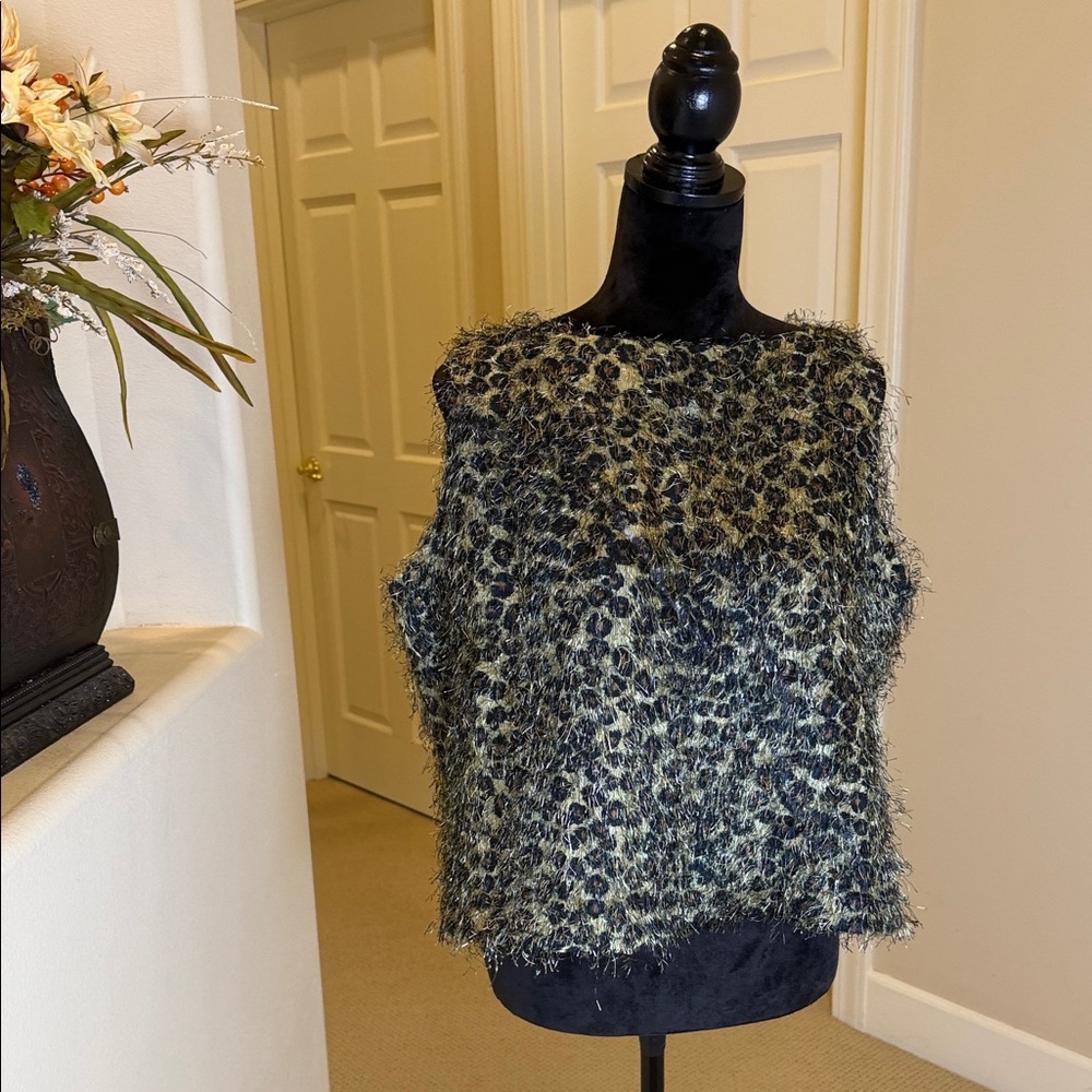 Vintage R‎ & K Evening Eyelash  Fringe Leopard Print Top